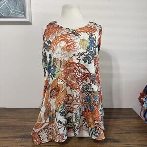 Lily White XL Floral Sleeveless Tank Top with Crochet Back Detail